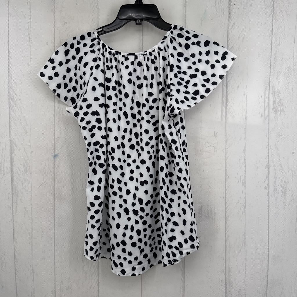 S animal print tie front flutter slv top s/s