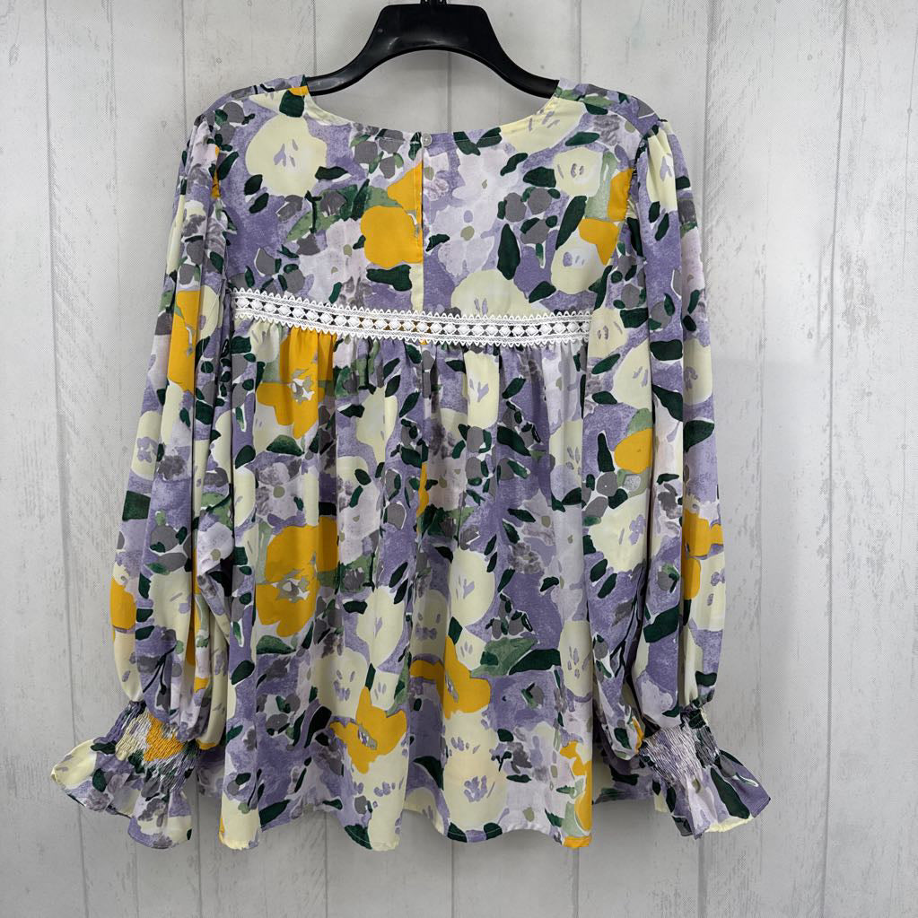 M ric-rac trim flo print l/s top