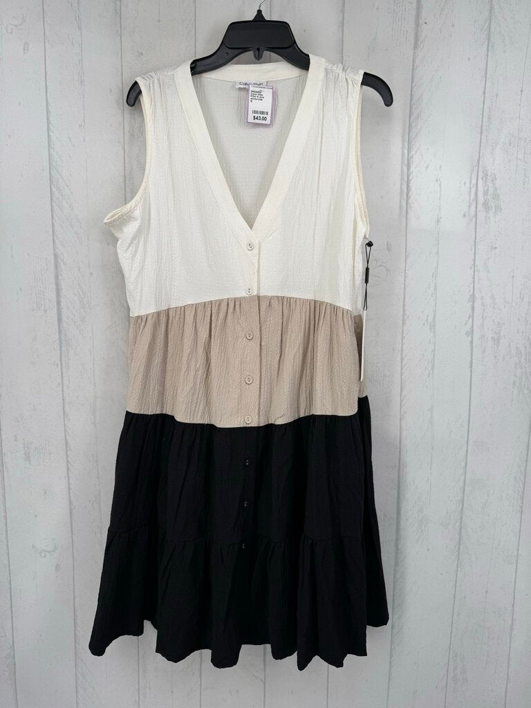 R134 12 slvls colorblock button dress