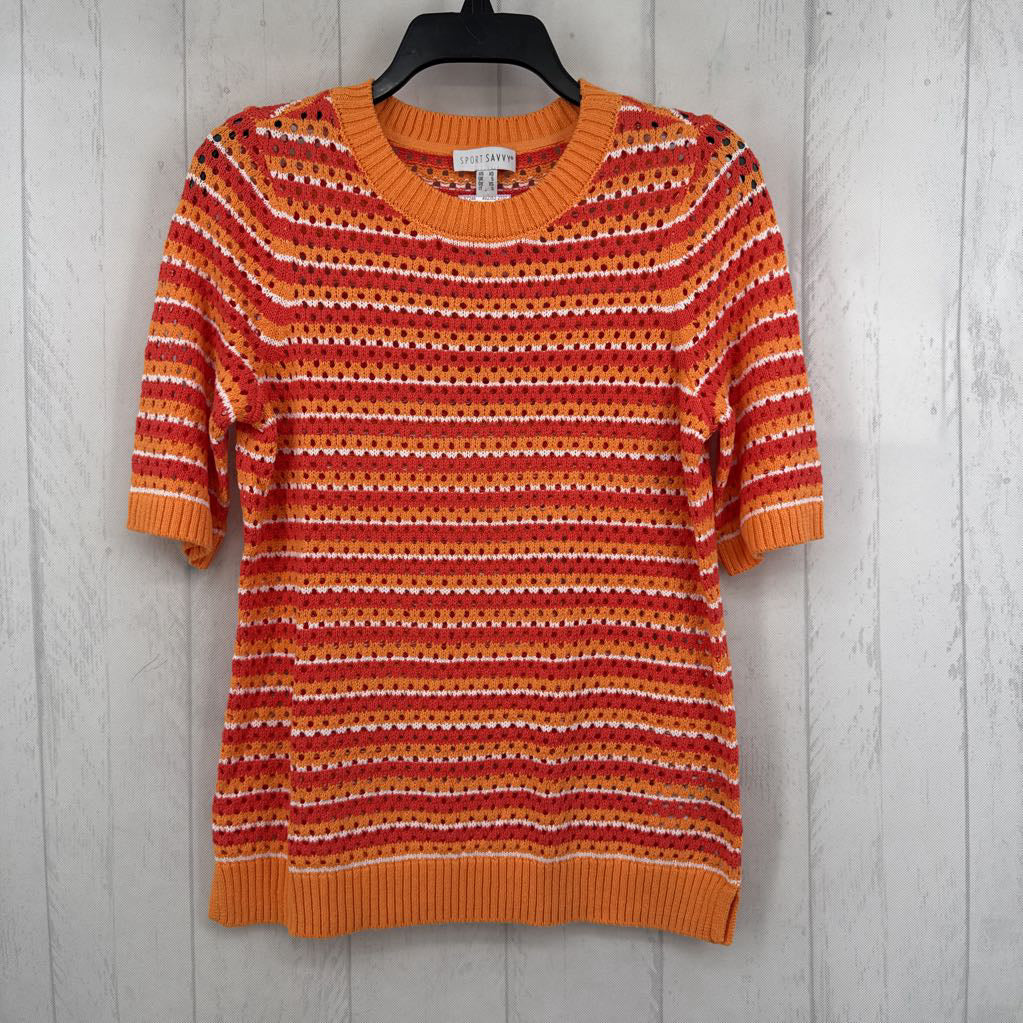 XS striped crochet s/s sweater