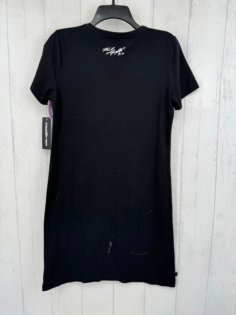 S s/s sequin/beaded sunglasses graphic on pocket dress