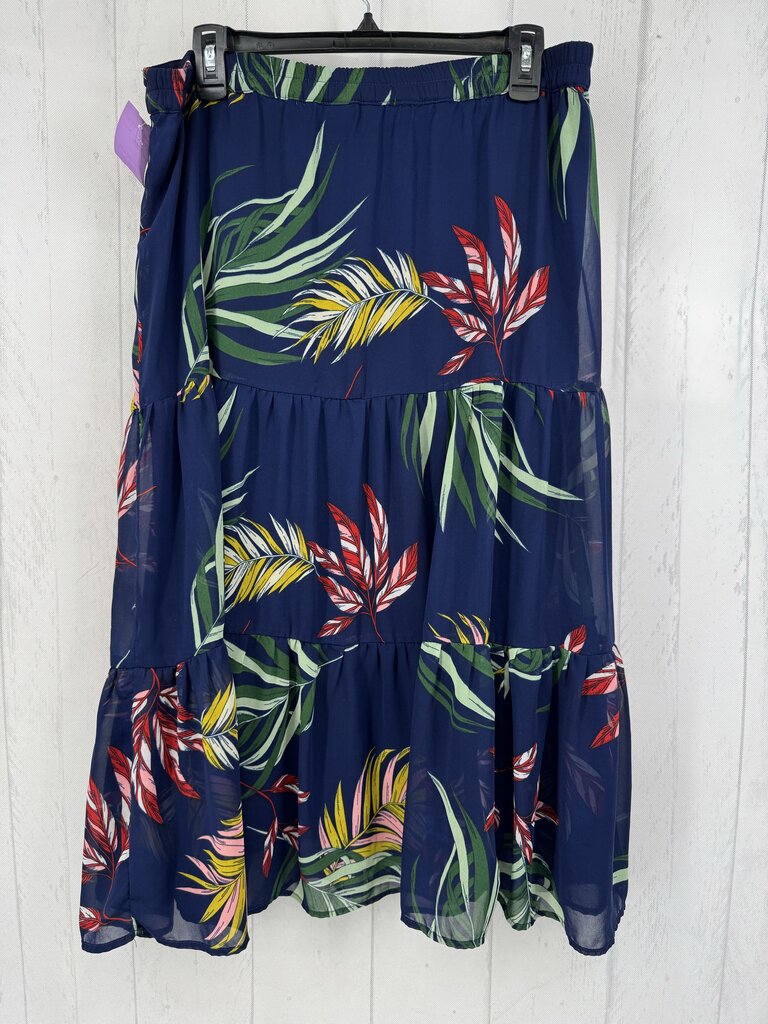 M leaf print tiered ruffle skirt