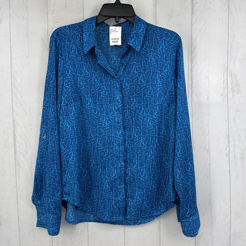 6 printed button down l/s top