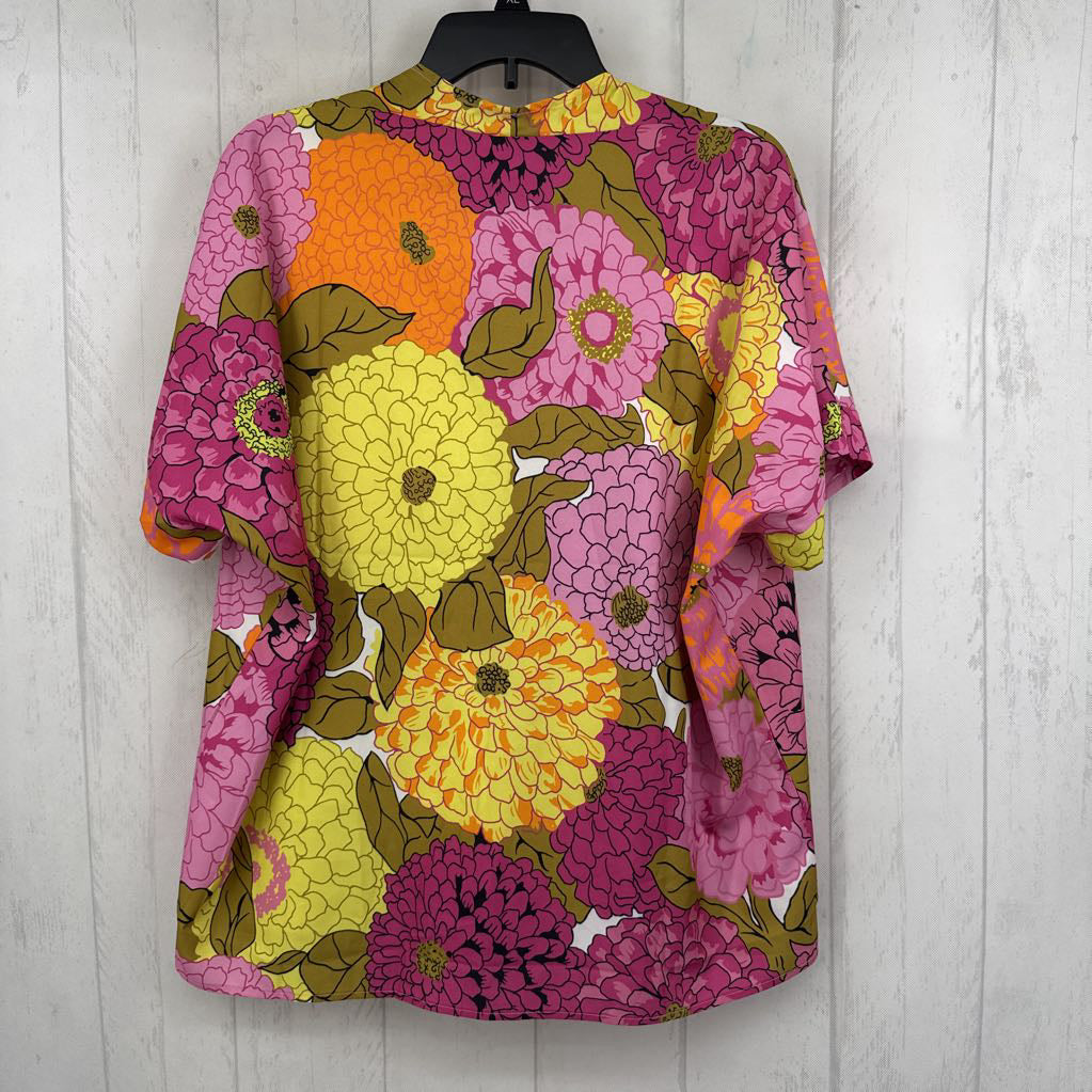 S flo print v-neck s/s top