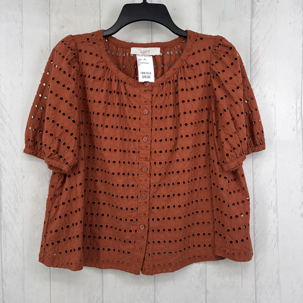 S eyelet button down s/s top