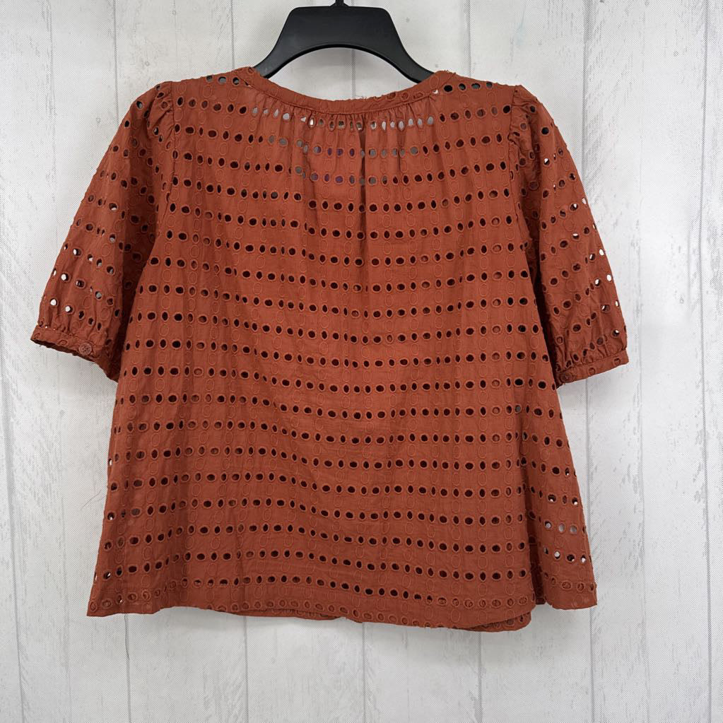 S eyelet button down s/s top
