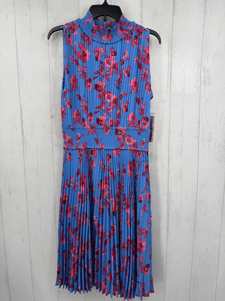 R148 14 pleated flo print slvls dress