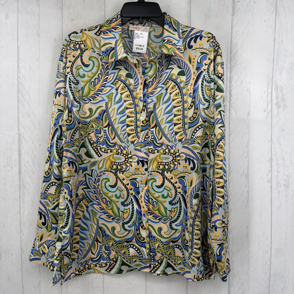 M paisley print button down l/s top