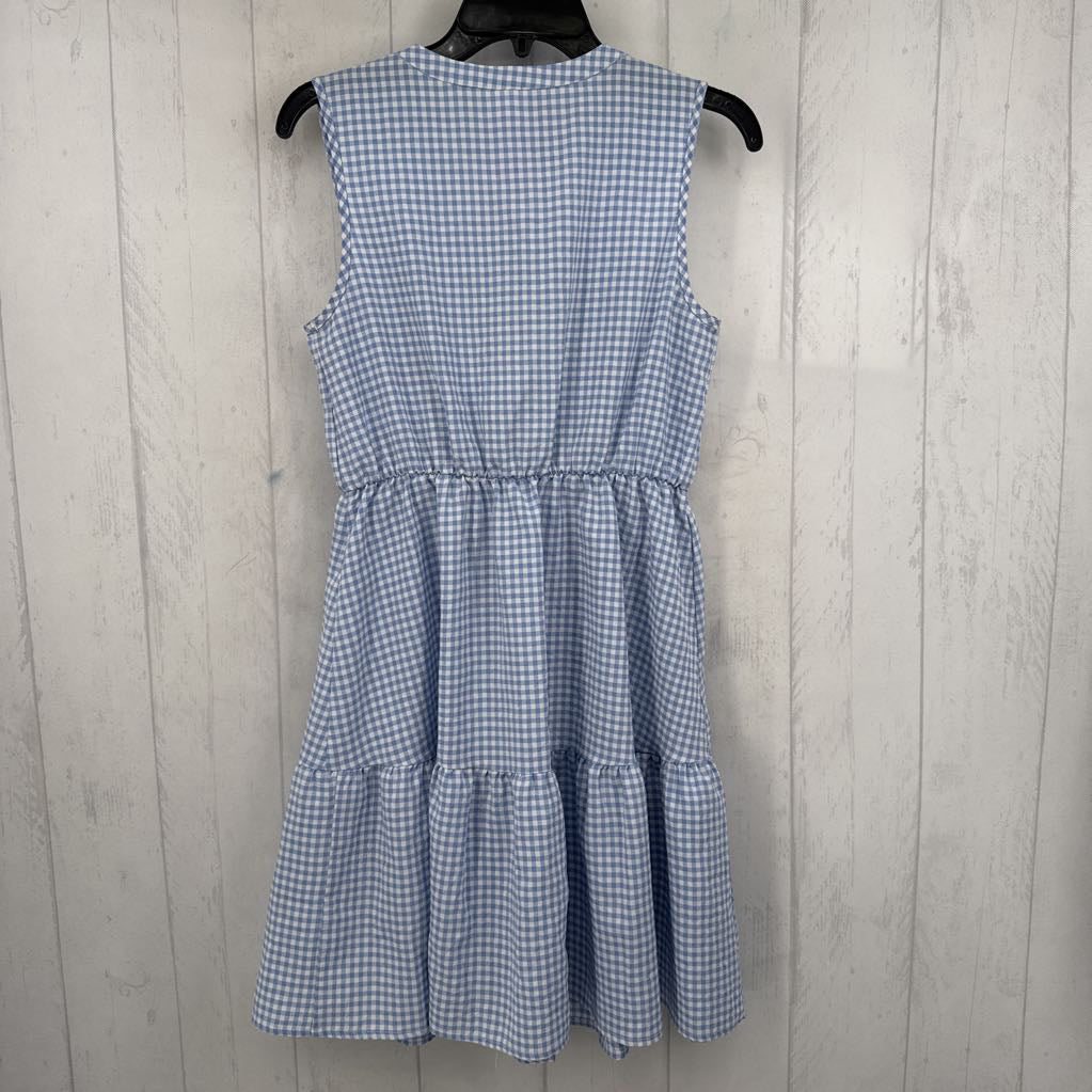S gingham print button down tiered sundress