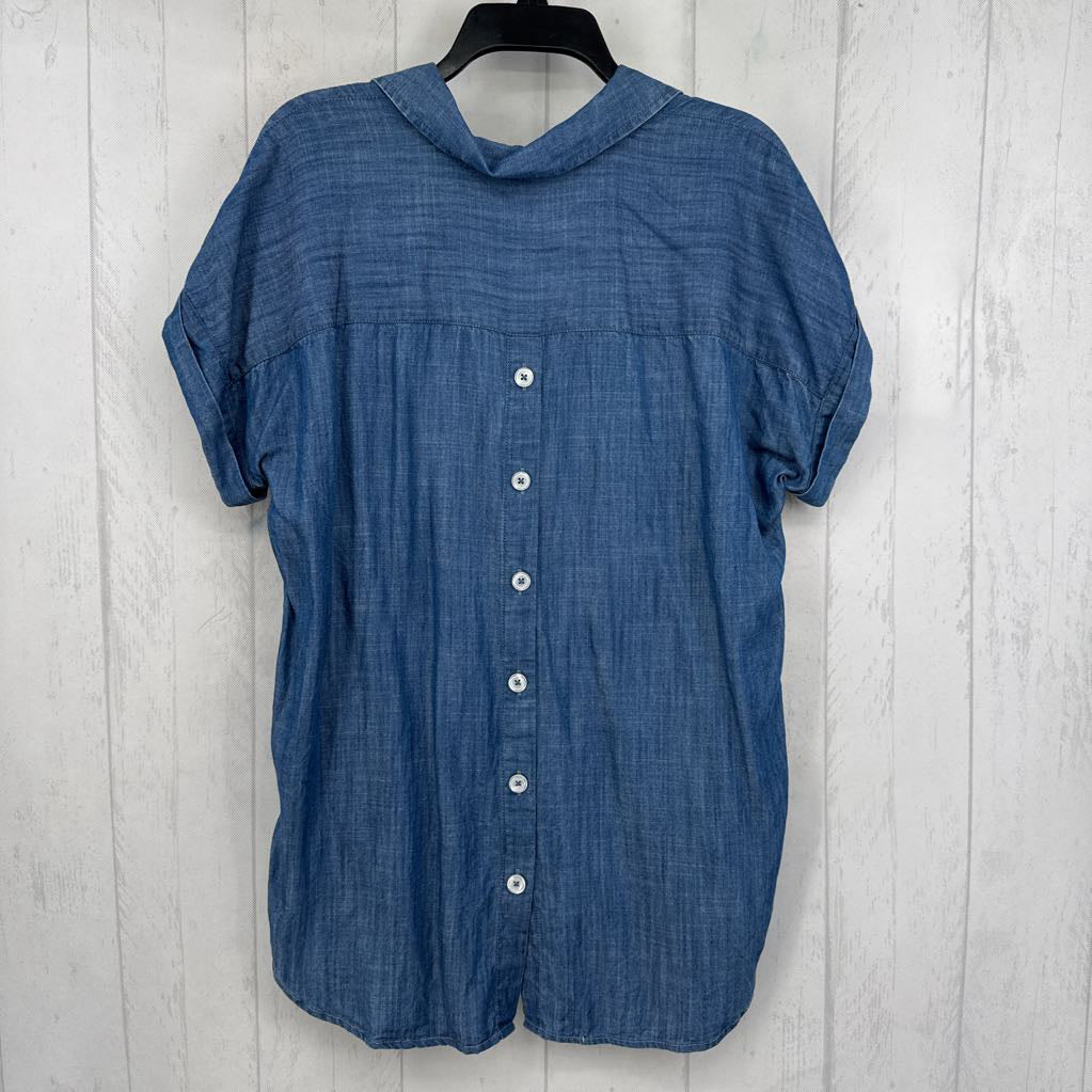 M denim 1/2 button down s/s top