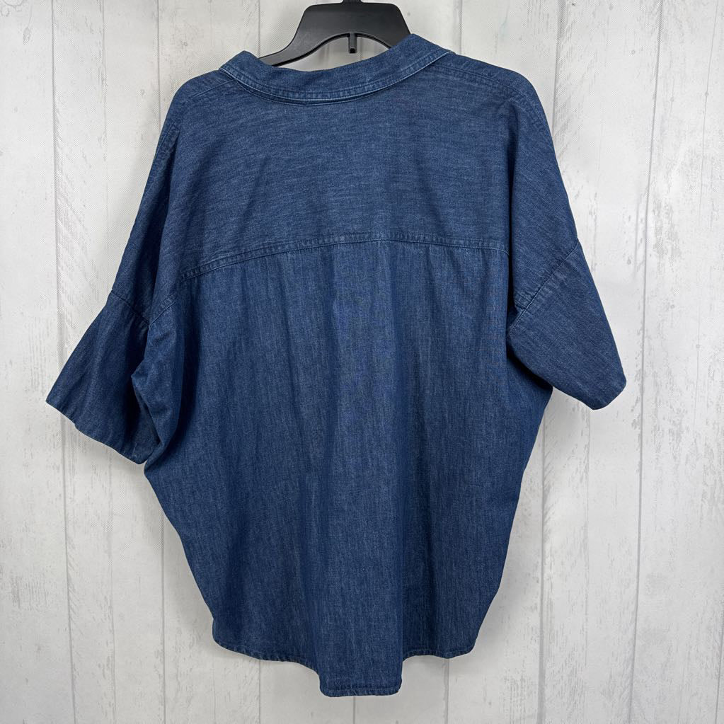 S denim .25 button down drop shoulder top