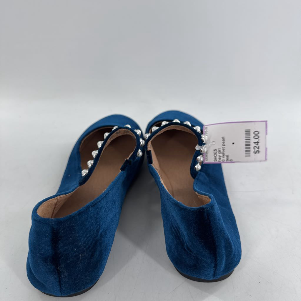 8 velvet pearl embelished slip-ons