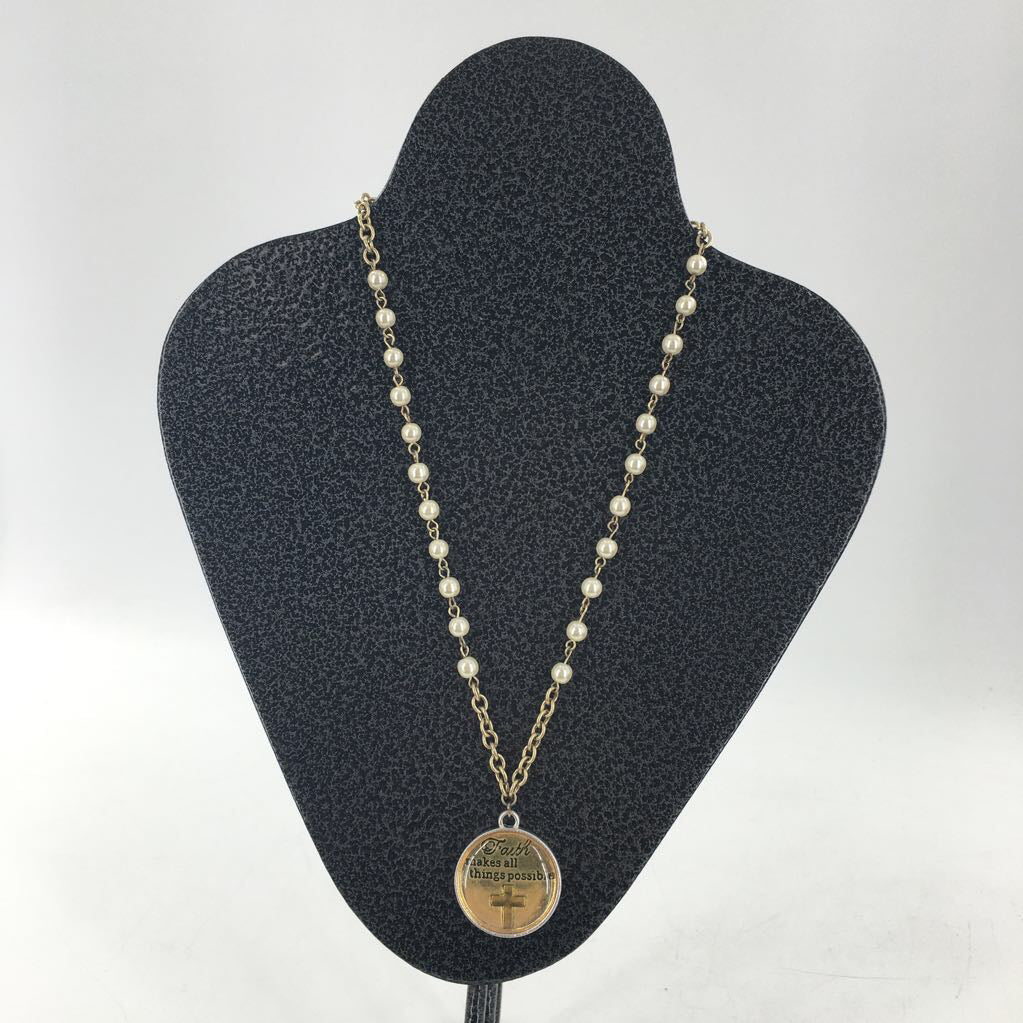 12" necklace w/ pearls & faith pendant