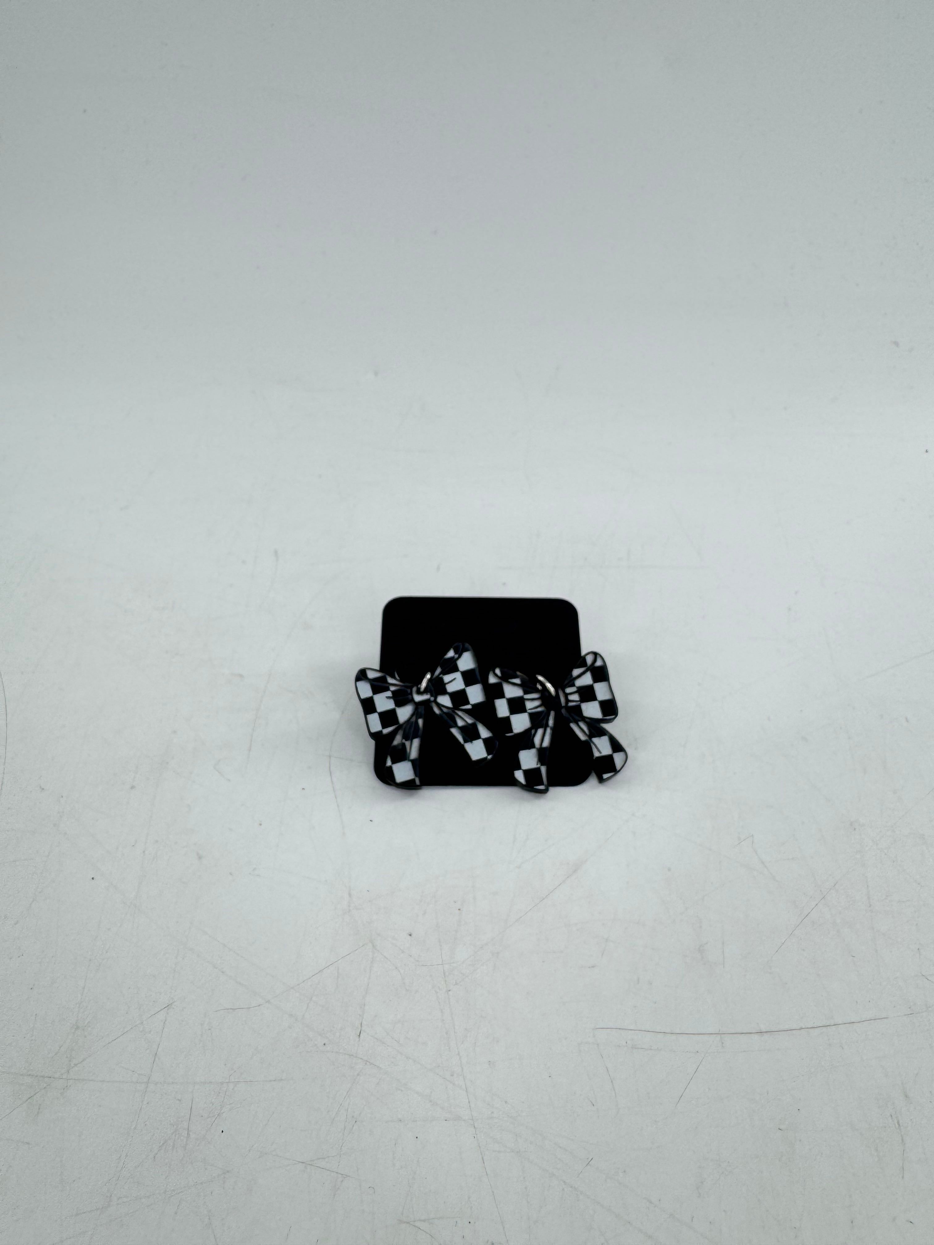 checkered bow earrings