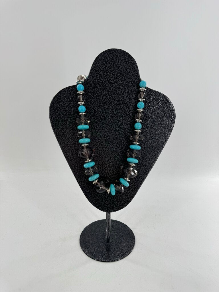 10" grey & turquoise beaded necklace