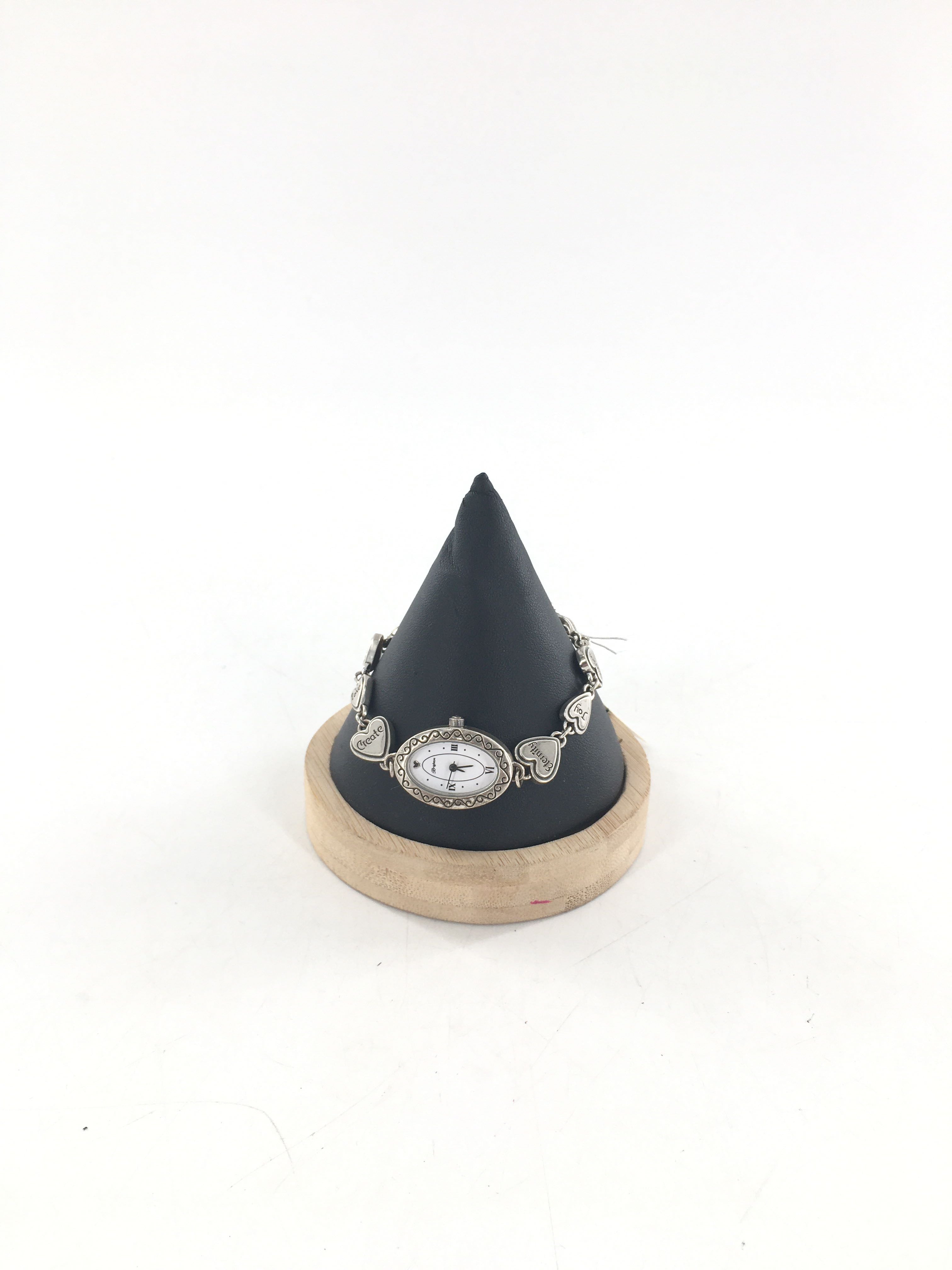 silver floral heart band watch