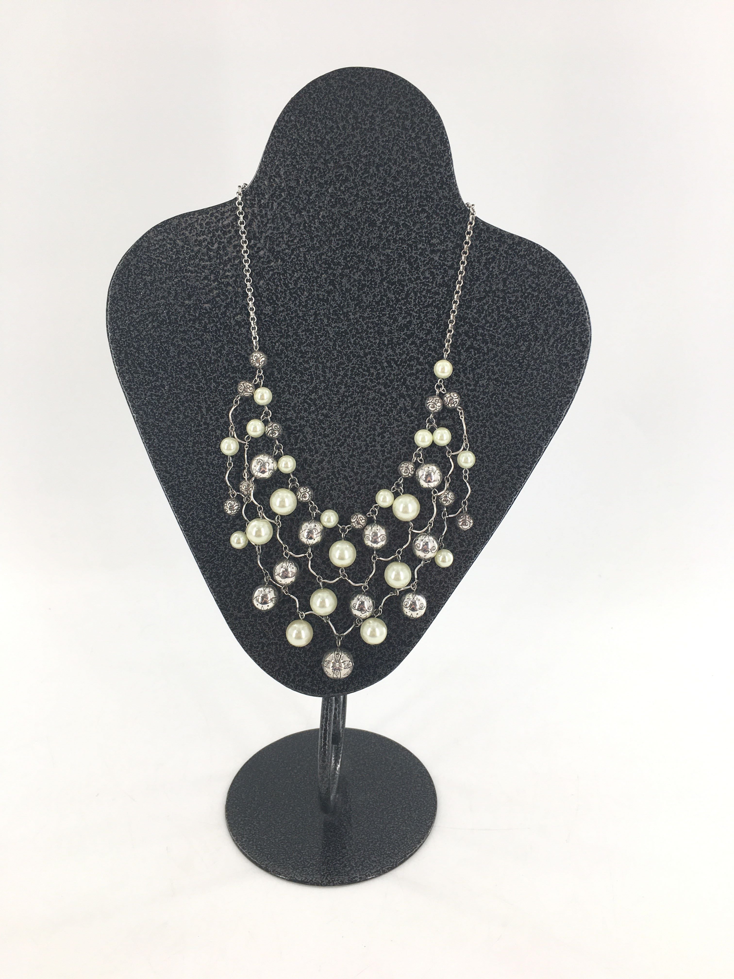 10" silver faux pearl bib necklace
