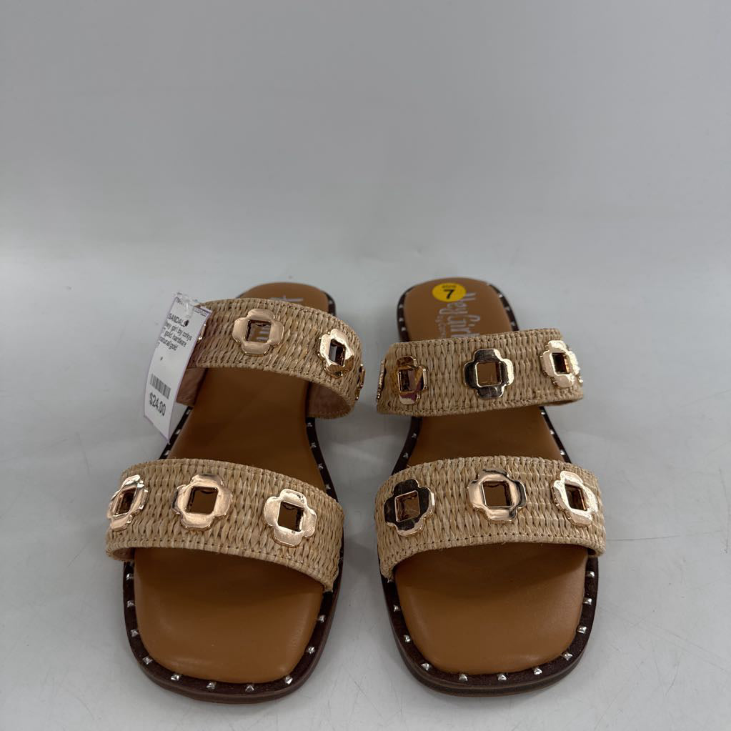 7 gold hardware woven sandals