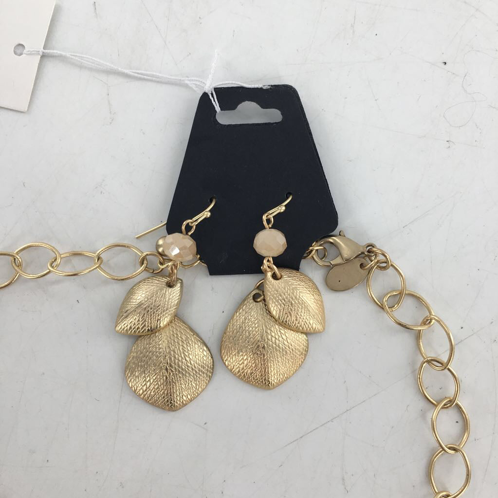 10" gold beaded cascade necklace & earrings
