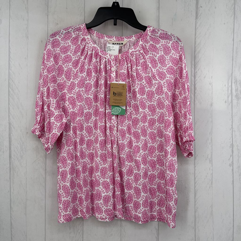 10 paisley print button down s/s top