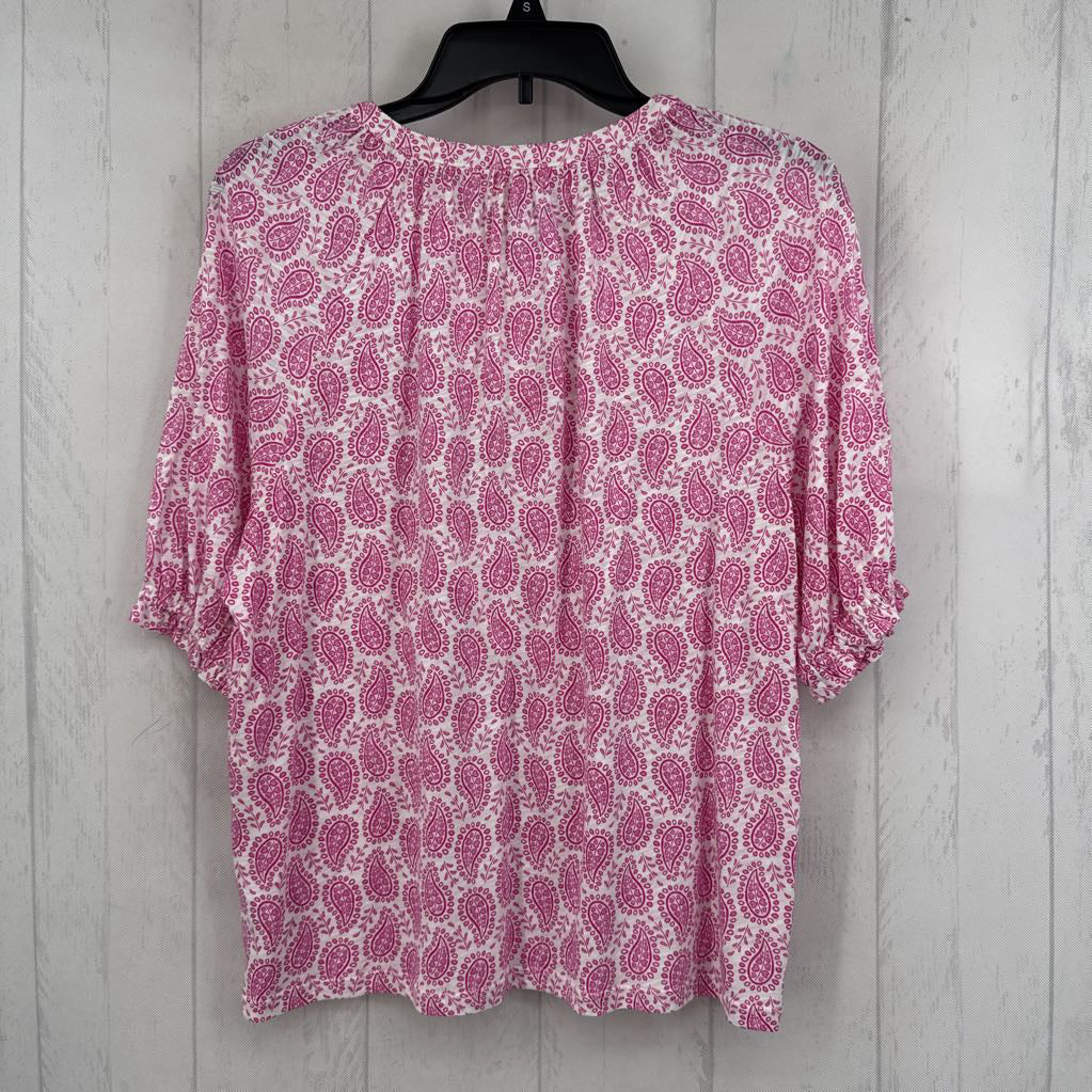 10 paisley print button down s/s top