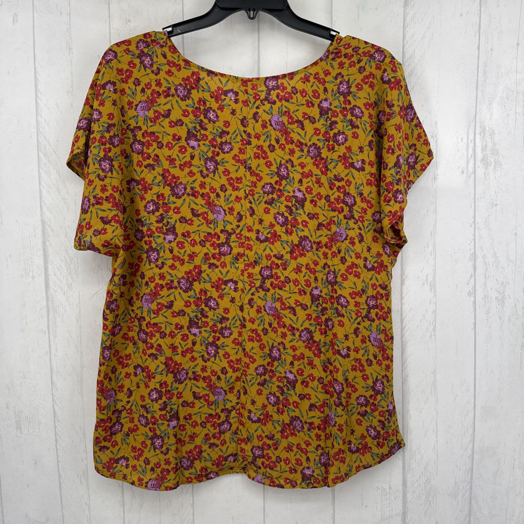 XL flo print gathered hem s/s top