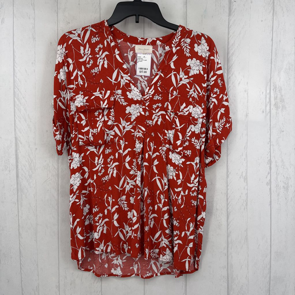 M flo print split neck s/s top