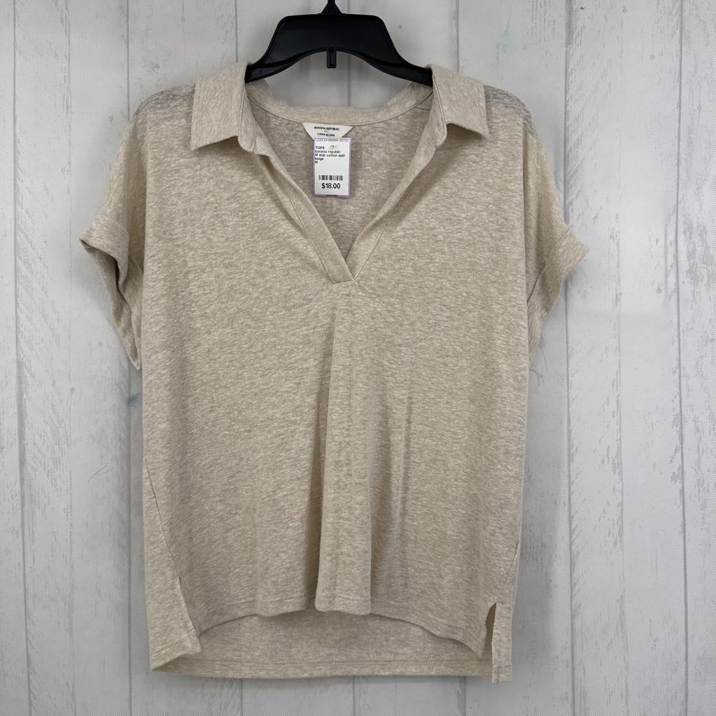 M slub cotton split neck s/s top