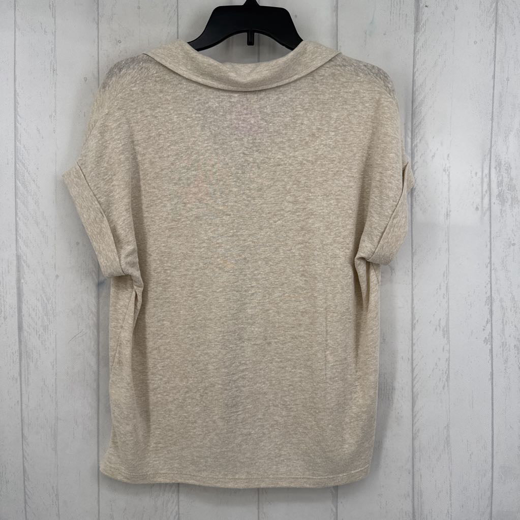 M slub cotton split neck s/s top