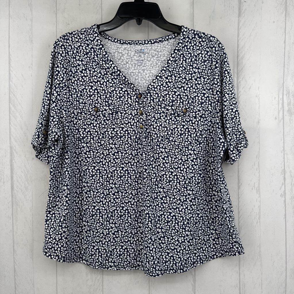 XLp flo print buttoned v-neck s/s tee