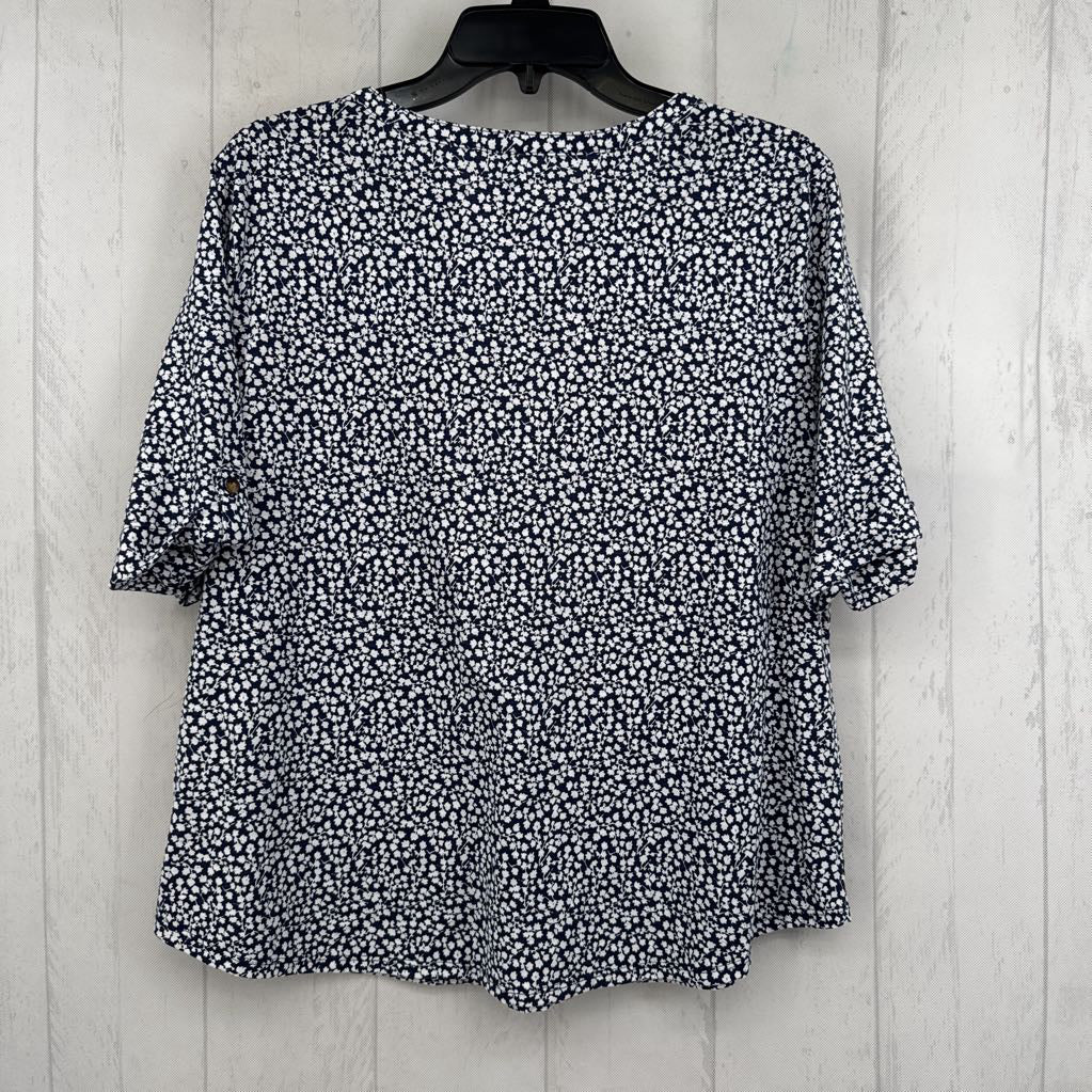 XLp flo print buttoned v-neck s/s tee