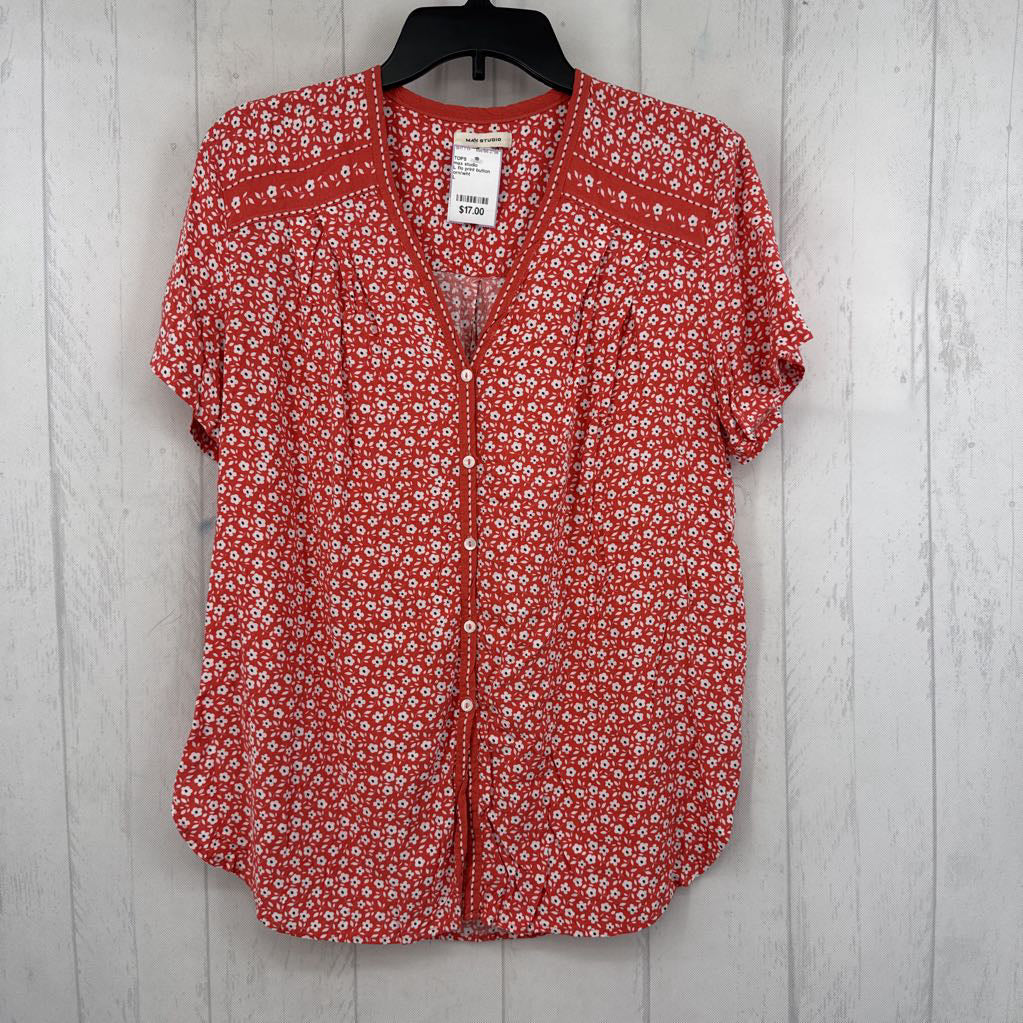 L flo print button down s/s top