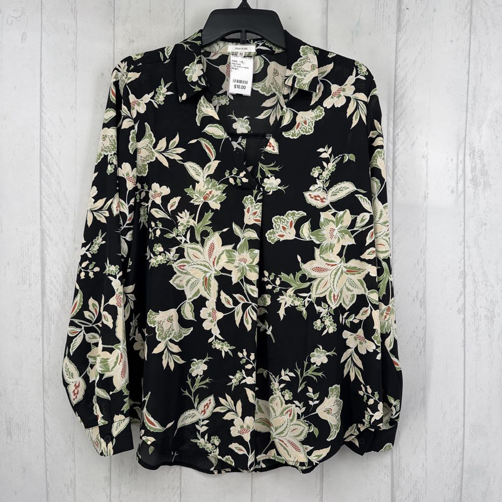 L flo print v-neck l/s top