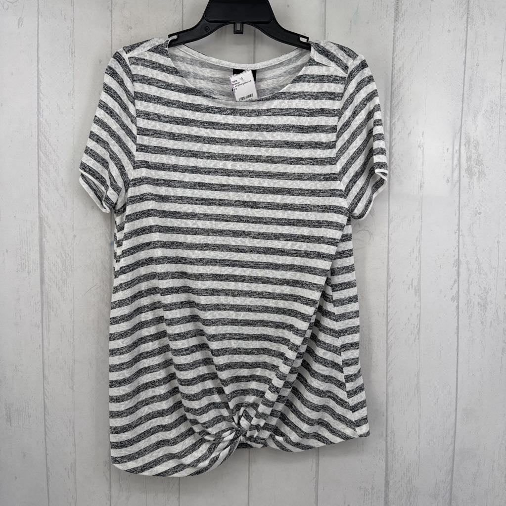 L striped gathered hem s/s top