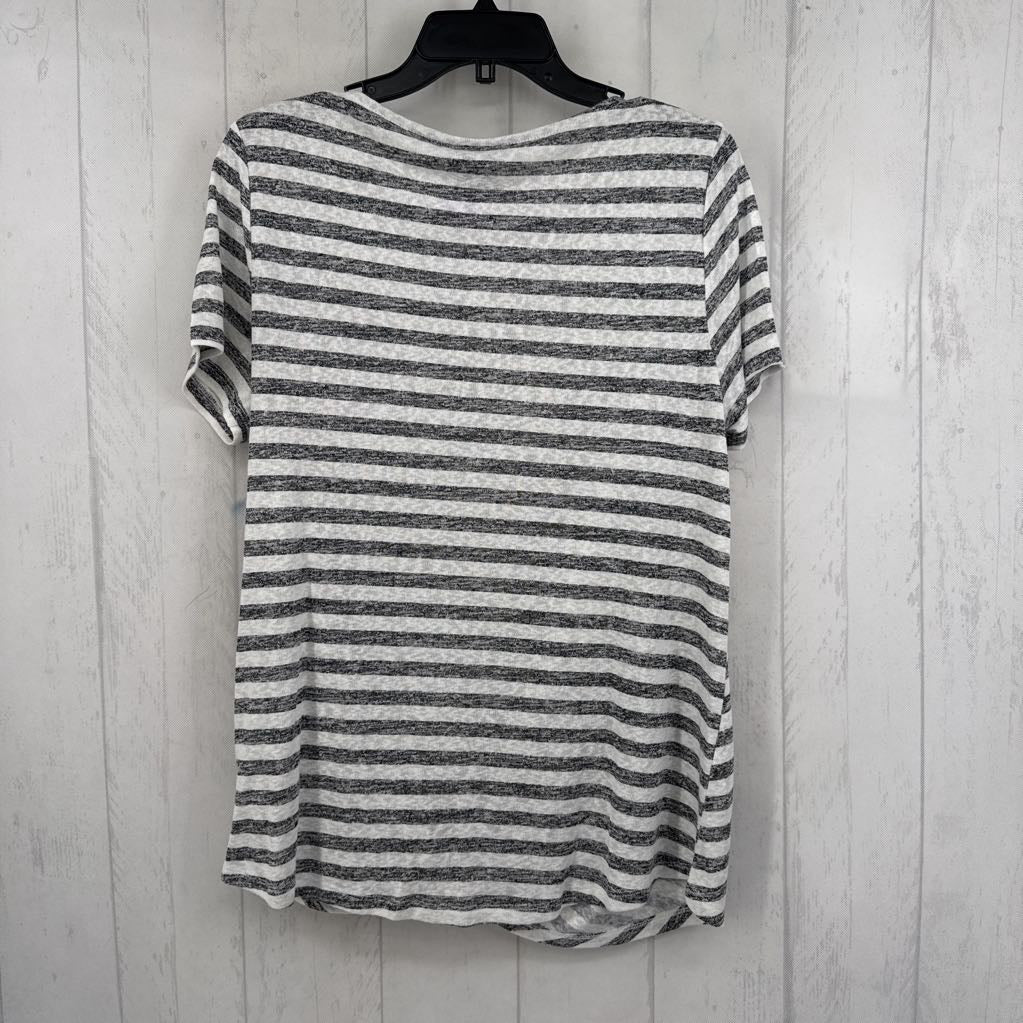 L striped gathered hem s/s top