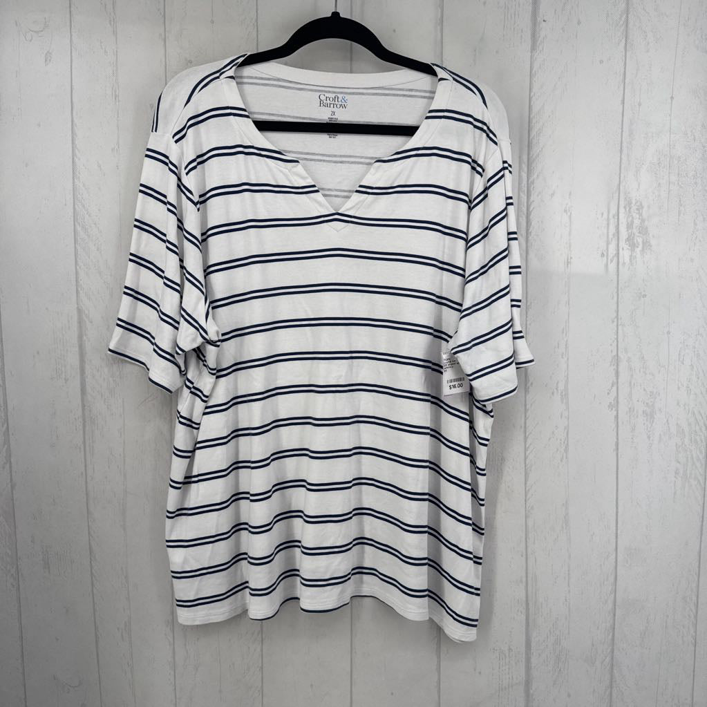2X striped split neck s/s tee