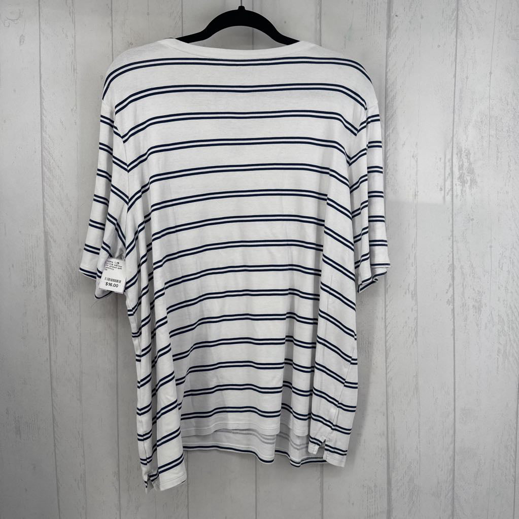 2X striped split neck s/s tee