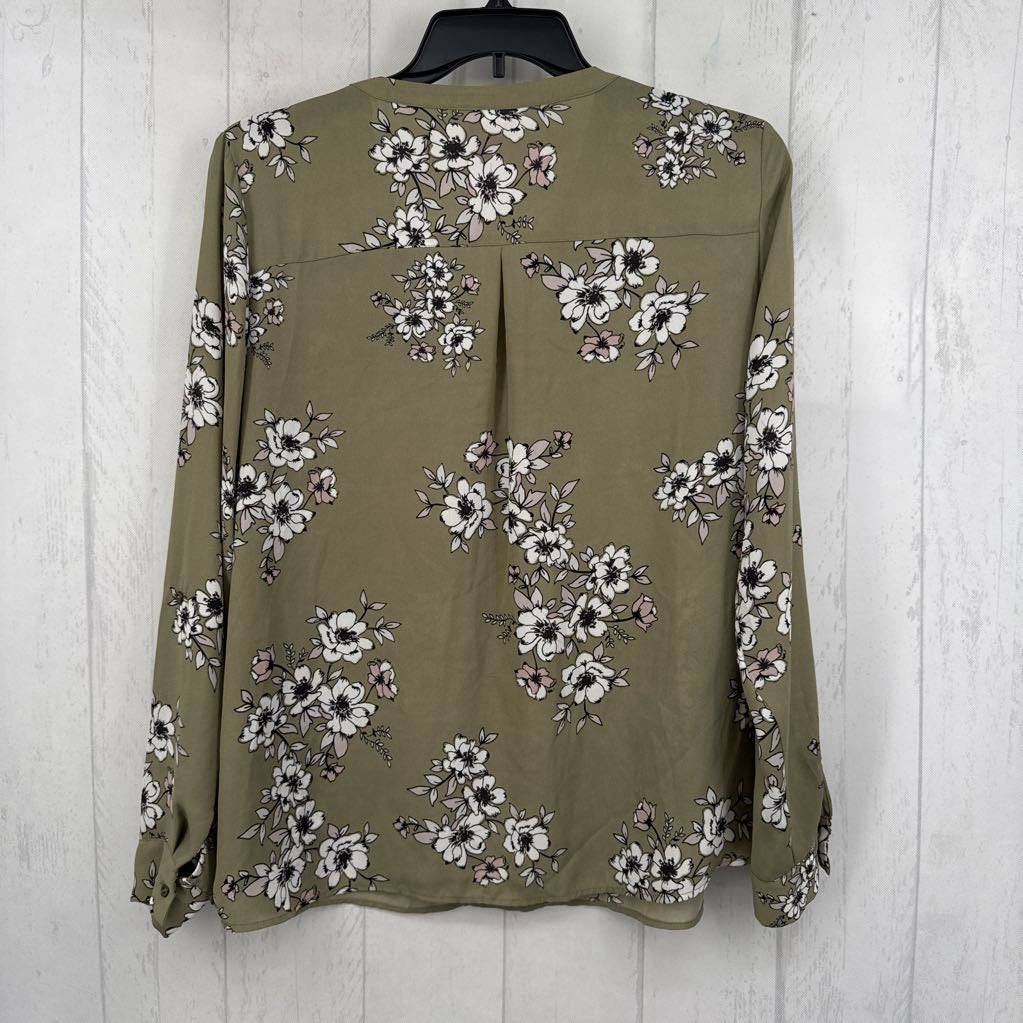 XL flo print v-neck l/s top