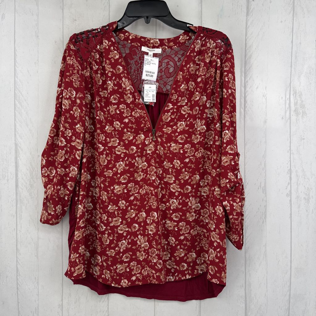 XL quarter zip flo print l/s top