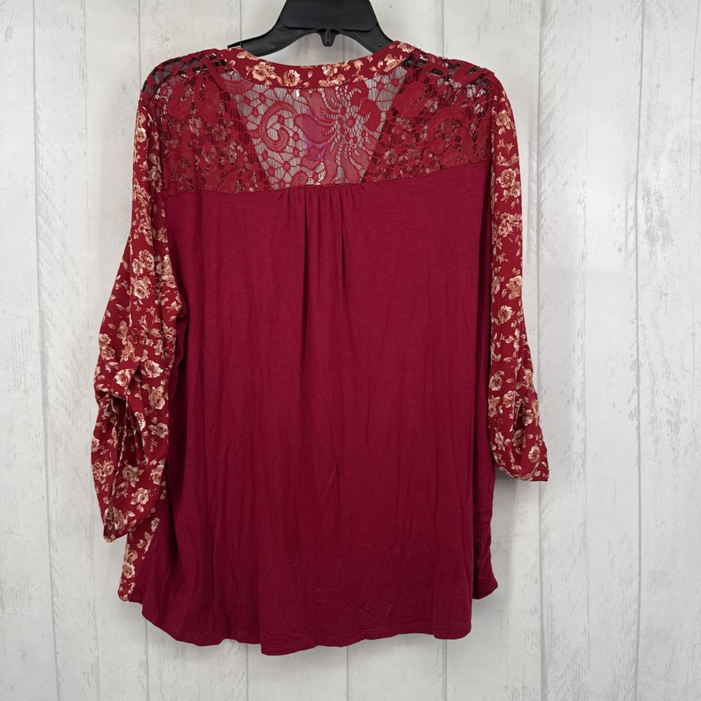 XL quarter zip flo print l/s top