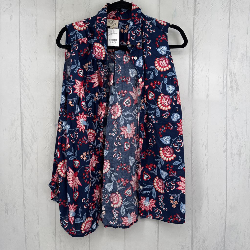 1X flo print button down tank