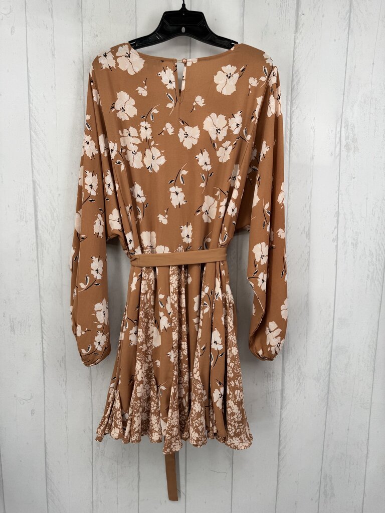 M flo print belted l/s dress