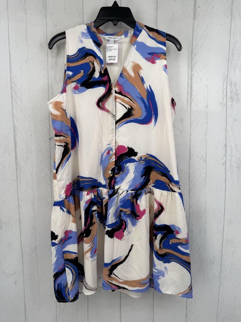 M swirl print button down slvls dress