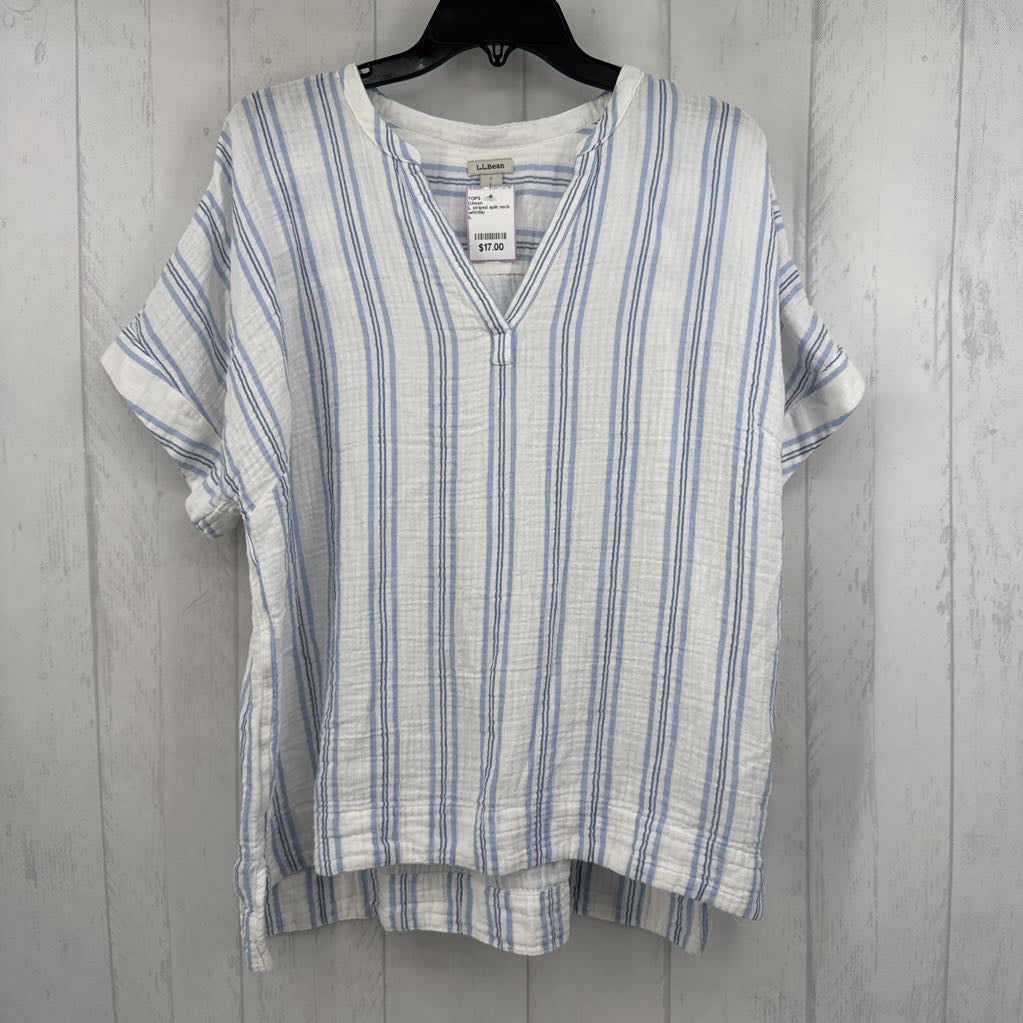 L striped split neck s/s top