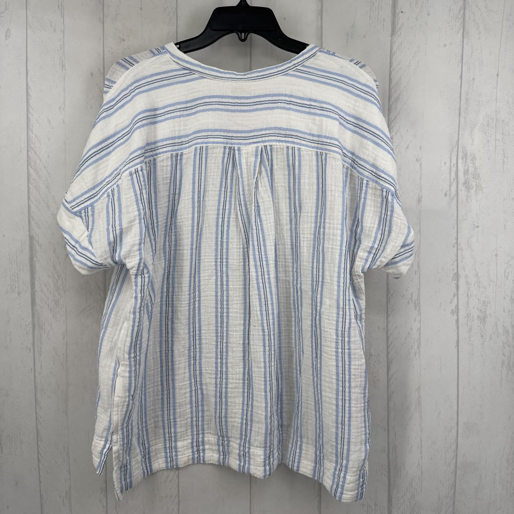 L striped split neck s/s top