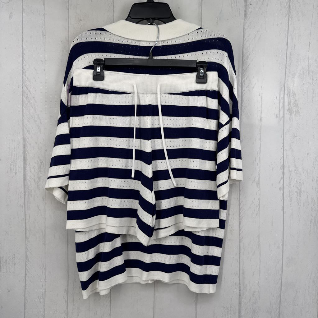 L 2pc knit striped shorts set