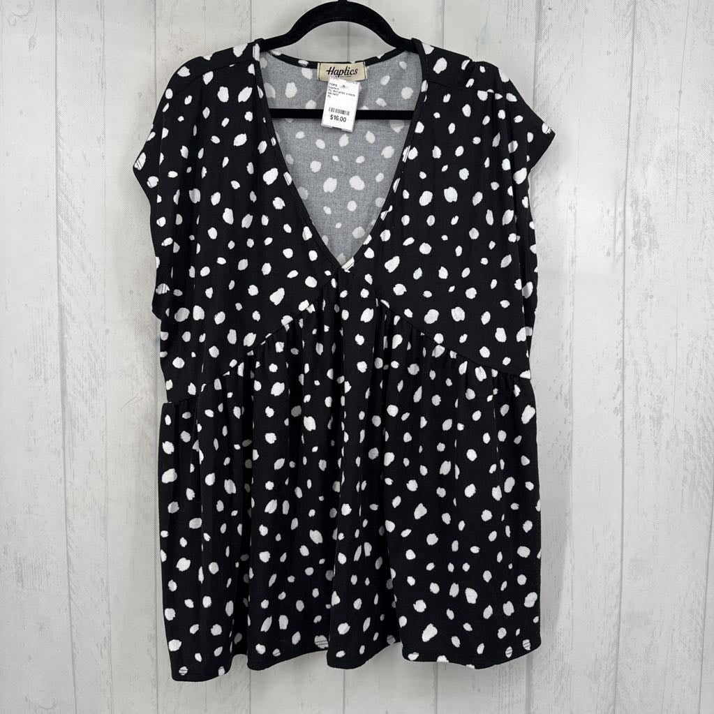 XL dot print v-neck cap slv peplum top