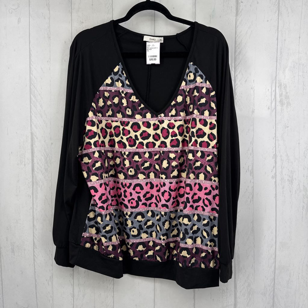 3XL animal print v-neck l/s top