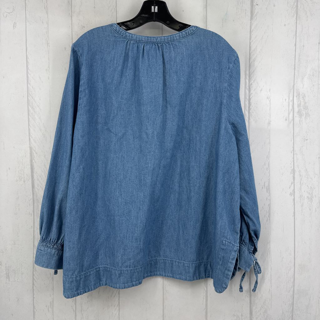 XL split neck l/s denim top