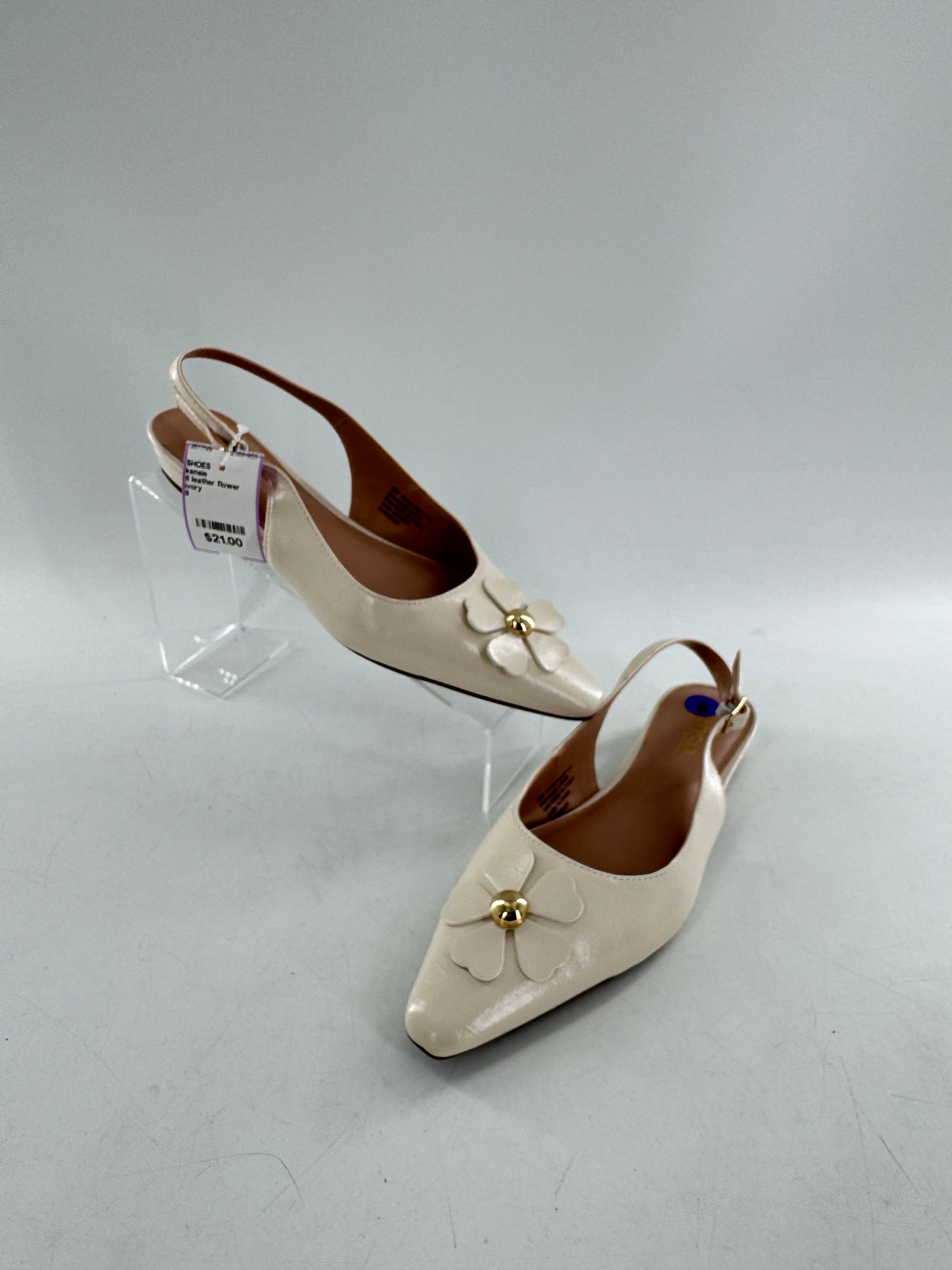 8 leather flower detail slingbacks